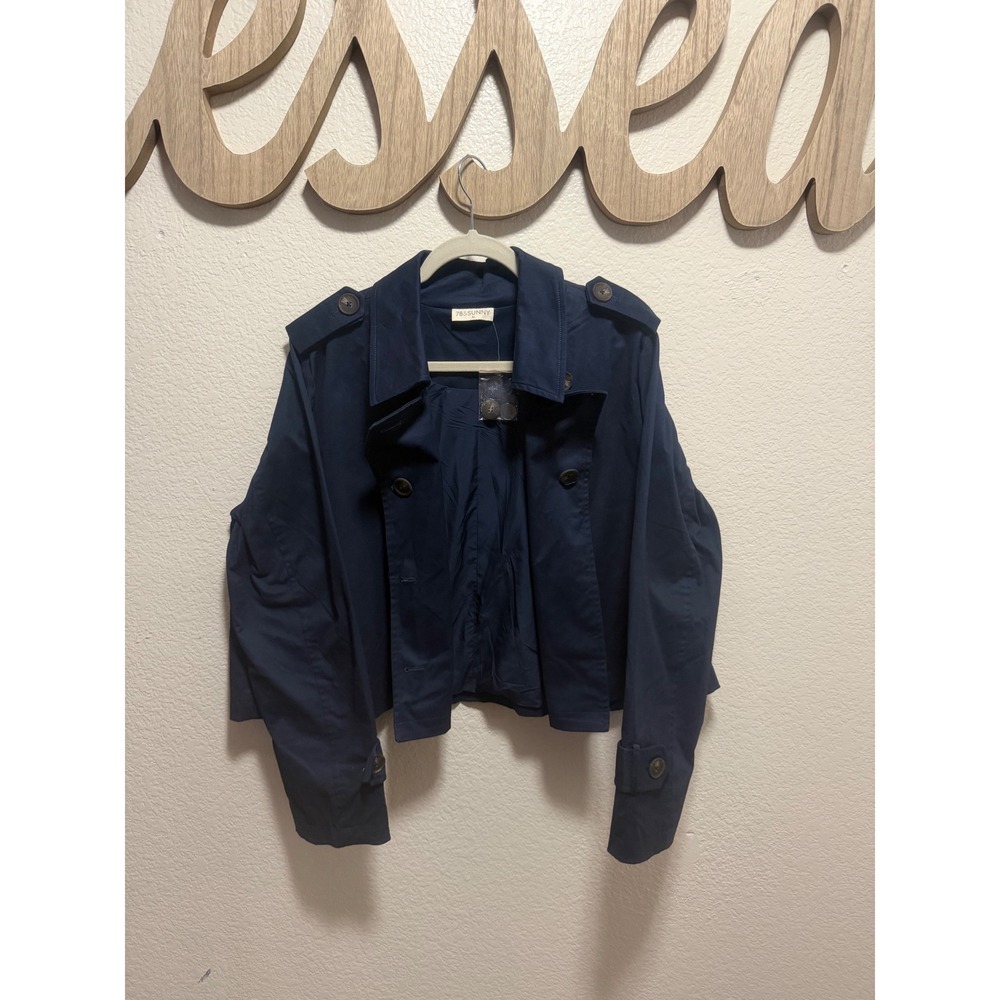 78&Sunny Womens Navy Blue Cropped Trench Jacket Double Breasted XL